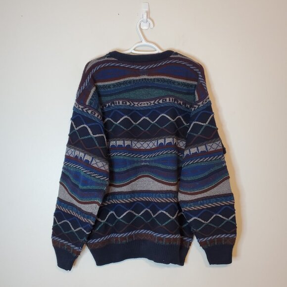 Vintage 90s 3D Knit Sweater Blue Size L - Picture 2 of 5